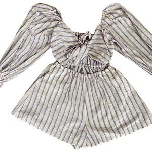 Topshop Size US 6 UK 10 Striped Long Sleeve Cutout Romper Purple White NWOT